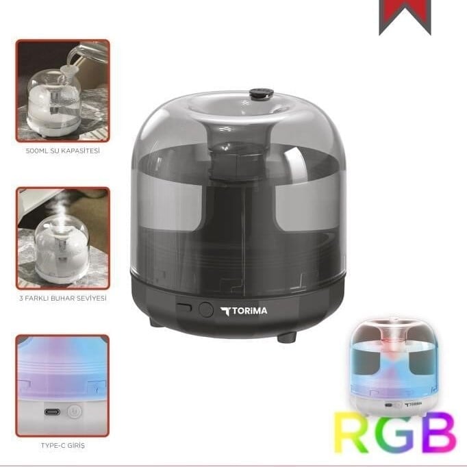 Torima X5 Siyah Humidifier Hava Nemlendirici Aroma Terapili Buhar Makinesi