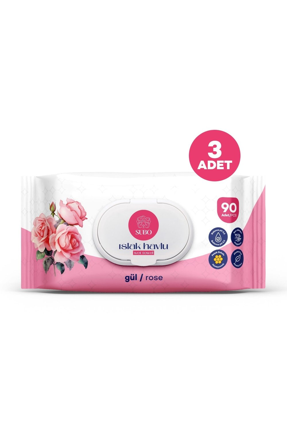 SUBO ISLAK HAVLU 90 'LI  GÜL 3X90