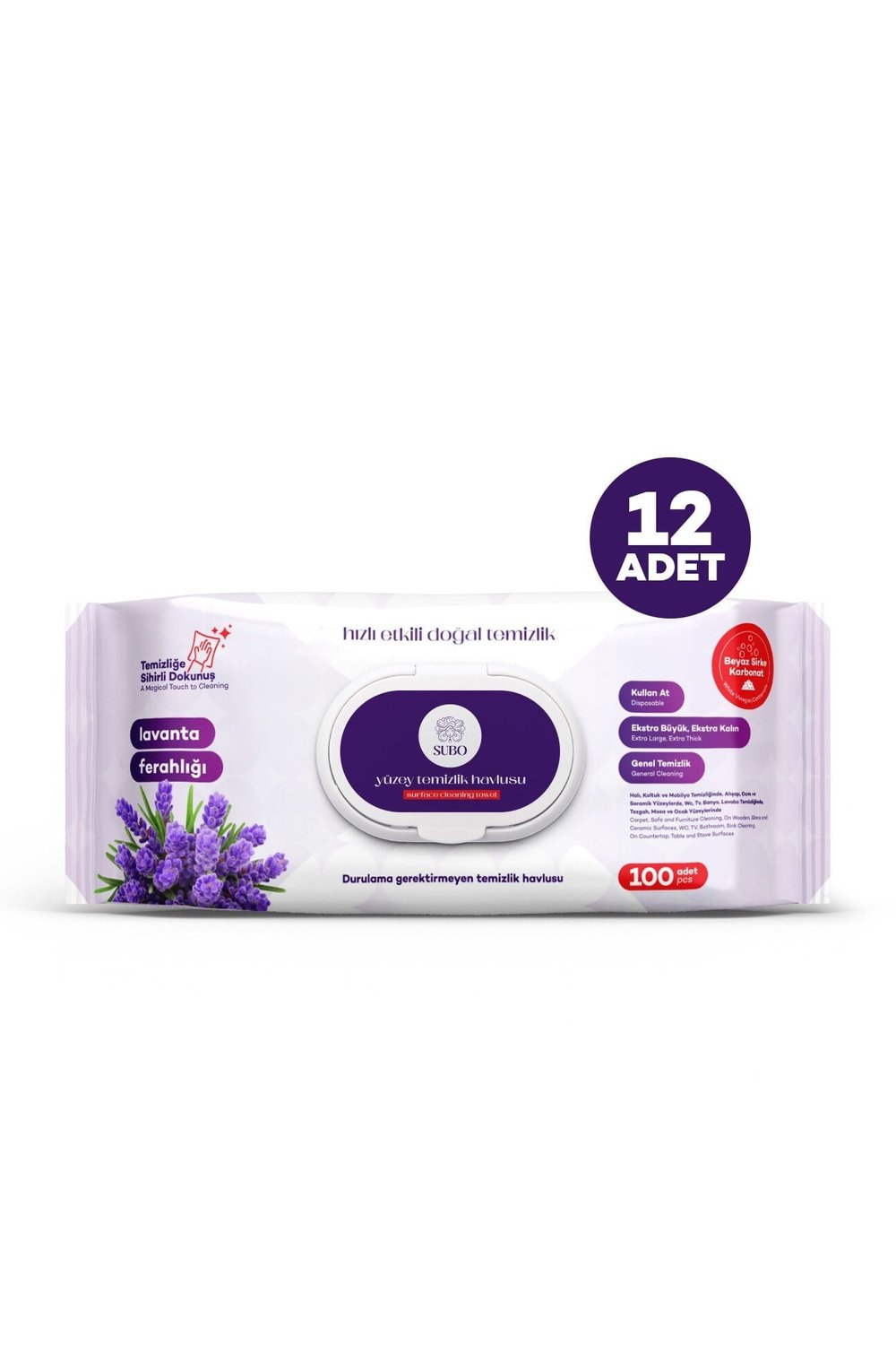SUBO YÜZEY TEMİZLİK HAVLUSU 100 'LÜ  LAVANTA FERAHLIĞI 12X100