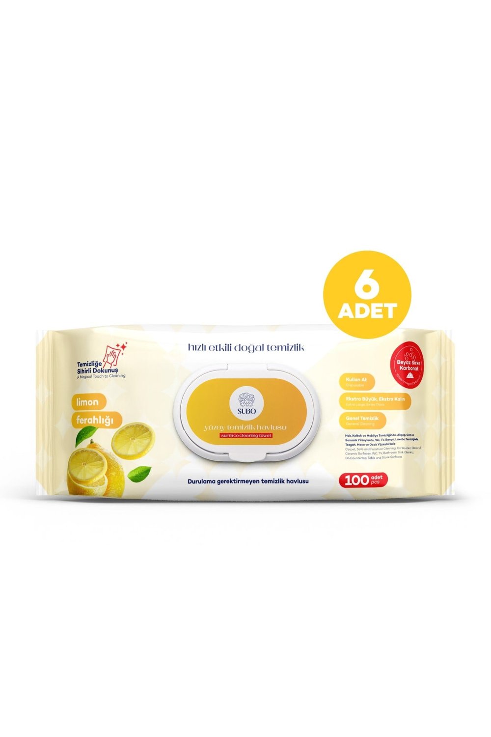 SUBO YÜZEY TEMİZLİK HAVLUSU 100 'LÜ LİMON FERAHLIĞI 6X100