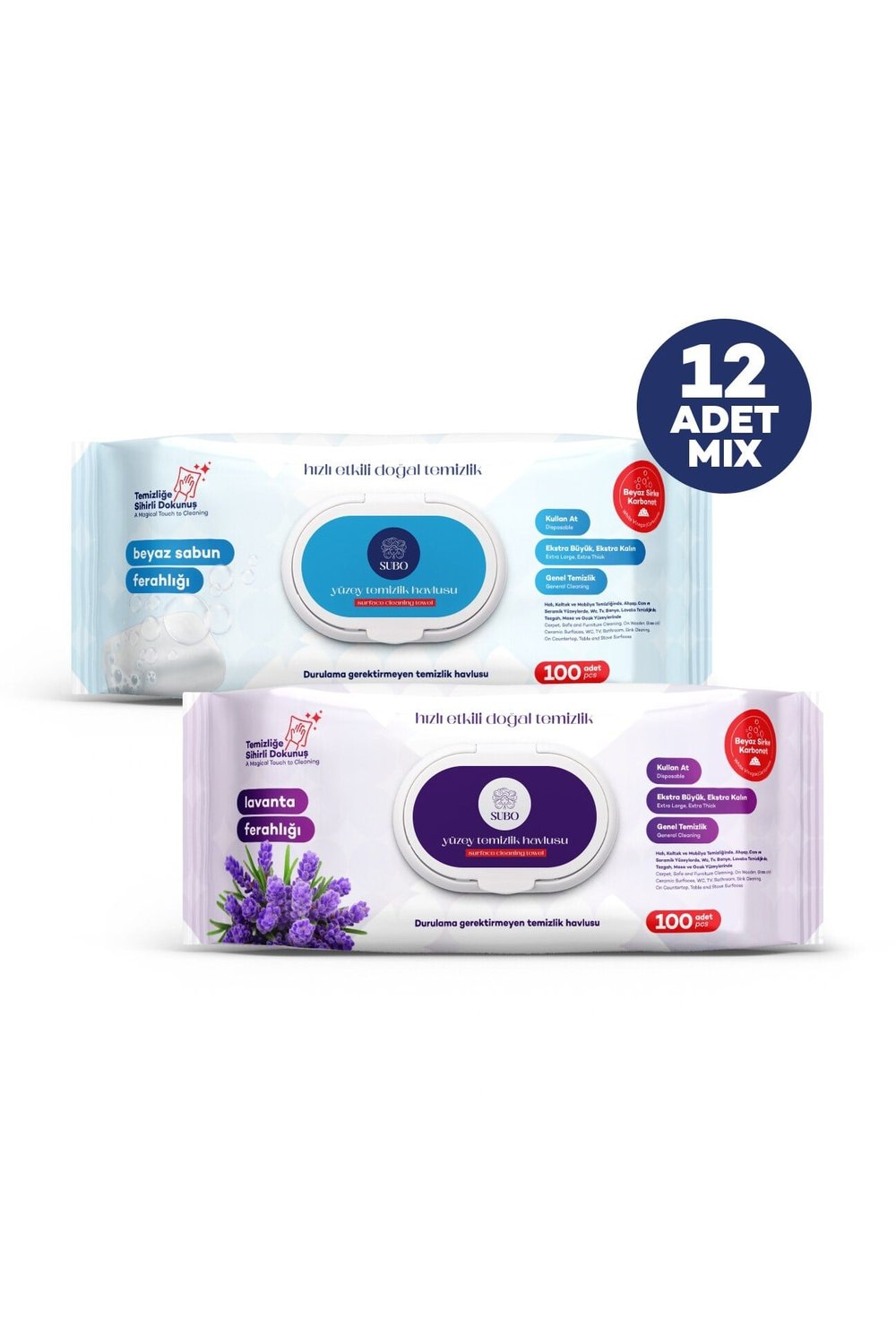 SUBO YÜZEY TEMİZLİK HAVLUSU 100 'LÜ MİX 12 X100 (6 L.FERH + 6 B.SABN.FERH )