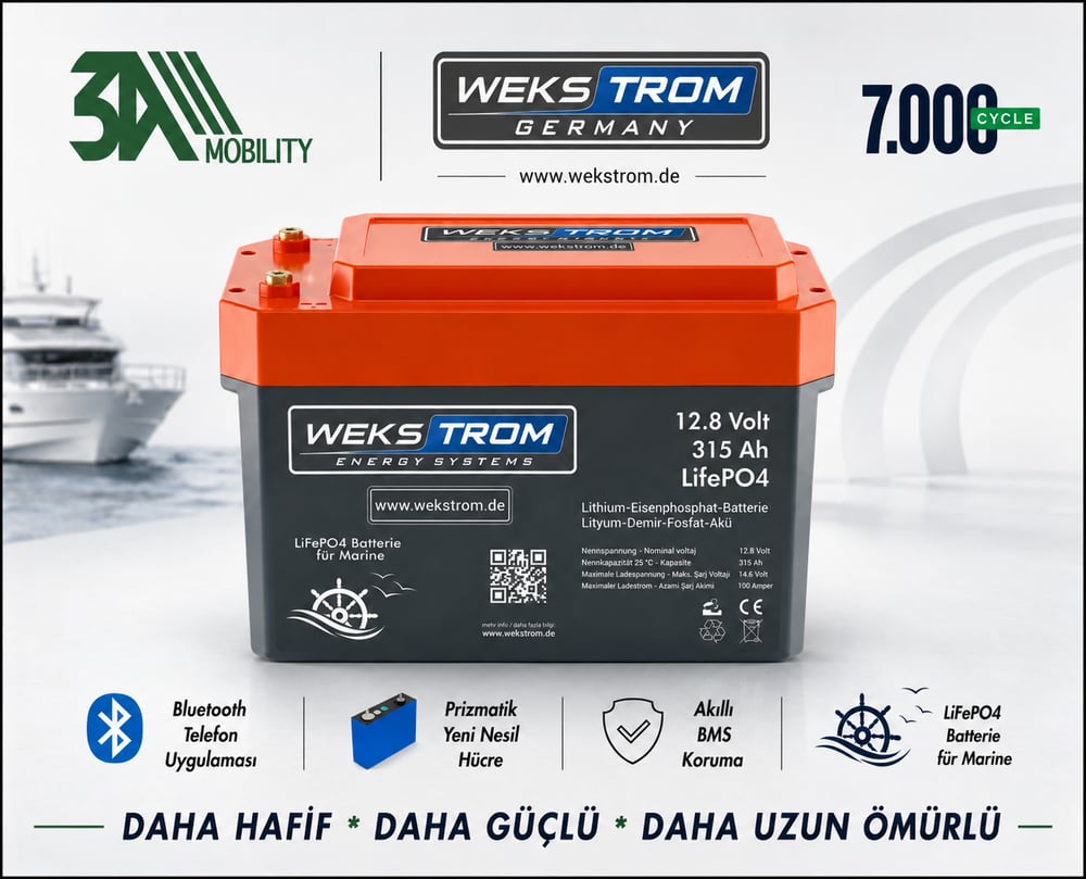 WEKSTROM GERMANY Lityum Demir Fosfat Akü 12,8 V 315 Ah LiFePO4 Bluetooth