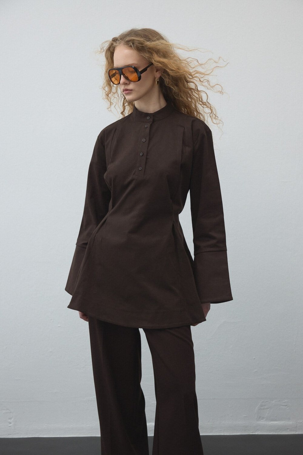 Acı Kahve Volanlı Gabardin Tunik