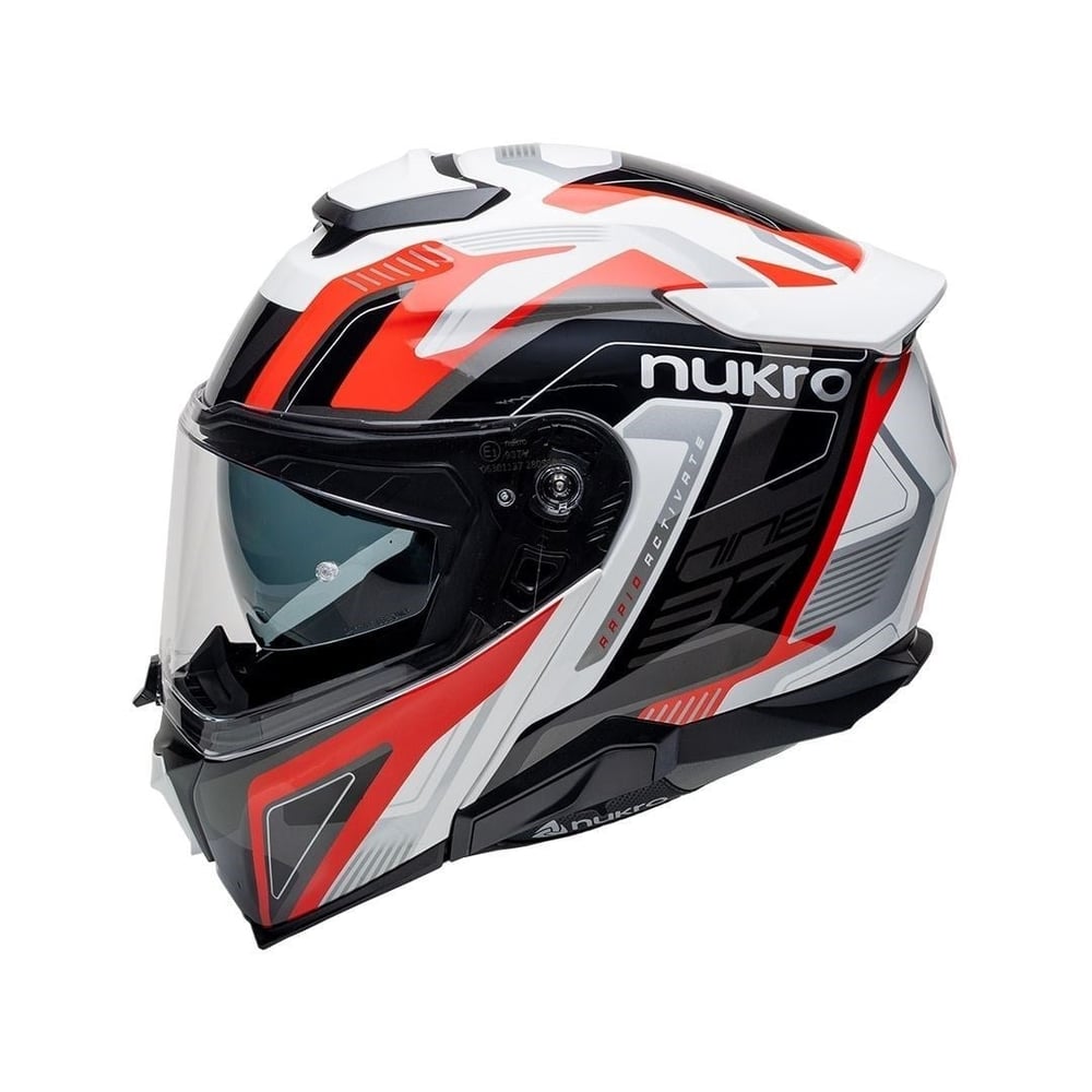 Nukro 937-SV Glossy White Red Black Çene Açılır Kask