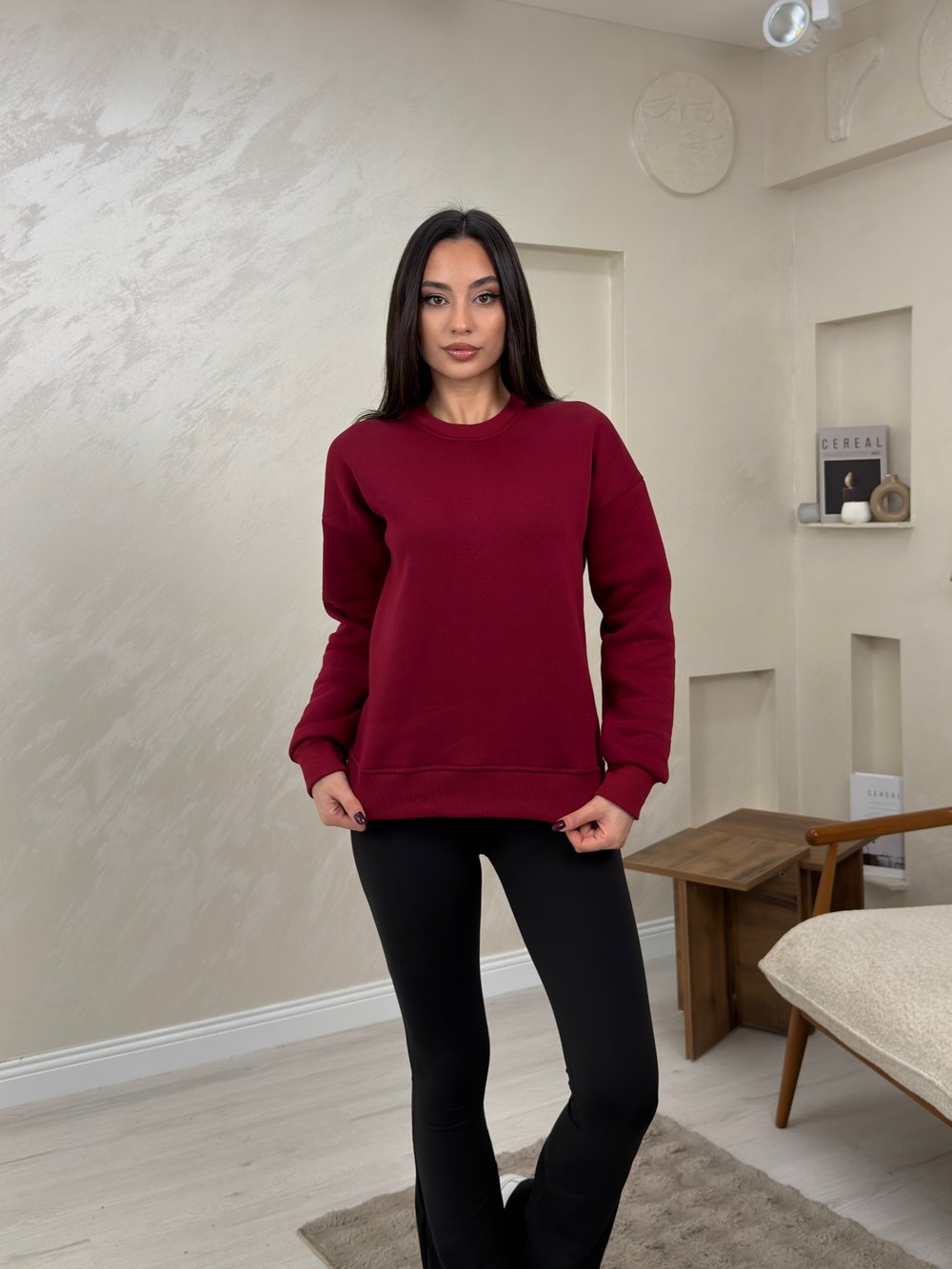 Willow Bordo Renkli Yuvarlak Yaka Kadın Sweatshirt