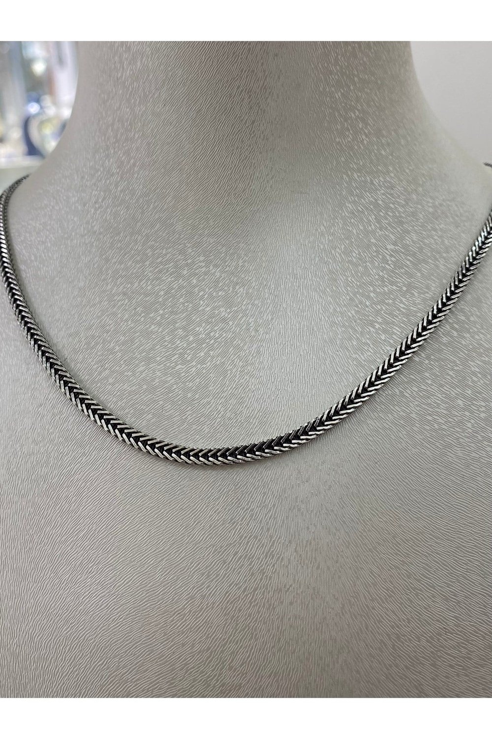 925 Ayar Gümüş Ezme Tilki Kuyruğu Modeli Erkek Gümüş Zincir - Kolye (3,5MM)