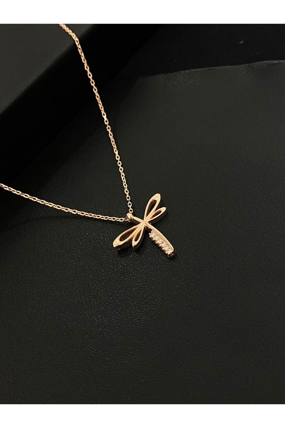 925 Ayar Gümüş Rose Kaplama Yusufçuk Kadın Gümüş Kolye (40+5CM) (Rose)