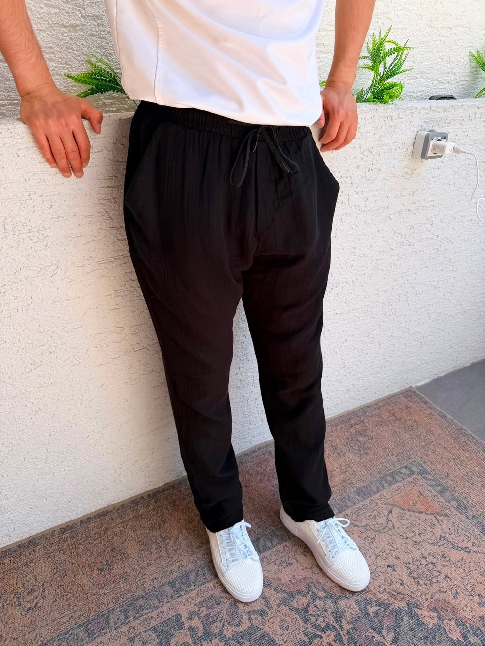 SİYAH WE11 BAGGY KETEN PANTOLON
