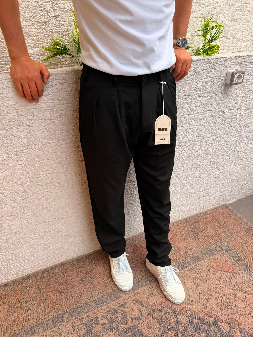 SİYAH WE11 BAGGY PERDE DETAYLI KUMAŞ PANTOLON