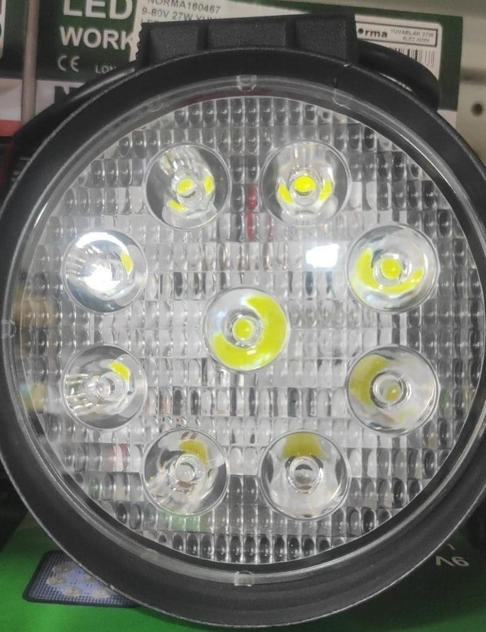 Çalışma Lambası Yuvarlak 9 Led Kalın9-80v 27w