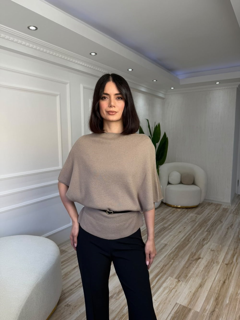 25-2KB0724 - 10838 DİLVİN KAYIK YAKA YARASA KOL KAZAK - KOYU VİZON