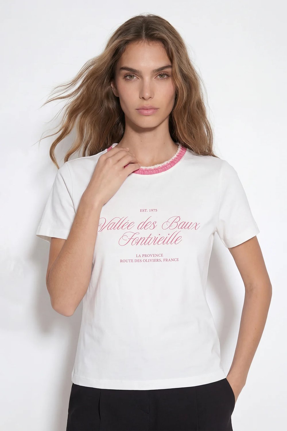 26-1YB0496 - 1843 QUZU ÖRGÜ TSHIRT - EKRU-PEMBE