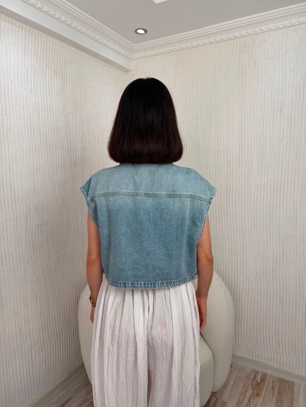 Aksesuar Detaylı Denim Yelek - MAVİ