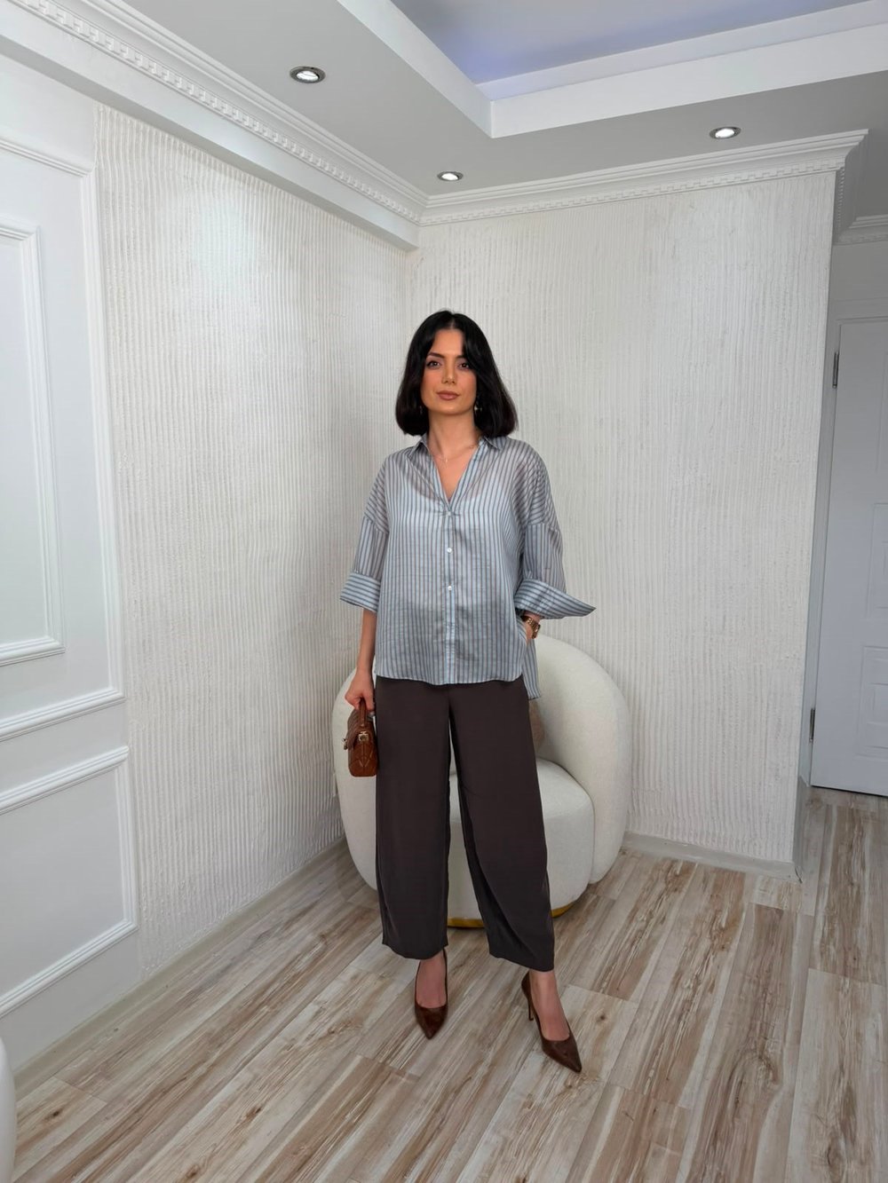 26-1YB2095 - 8133-2 SY COLLECTİON TUNİK - KAHVE-MAVİ