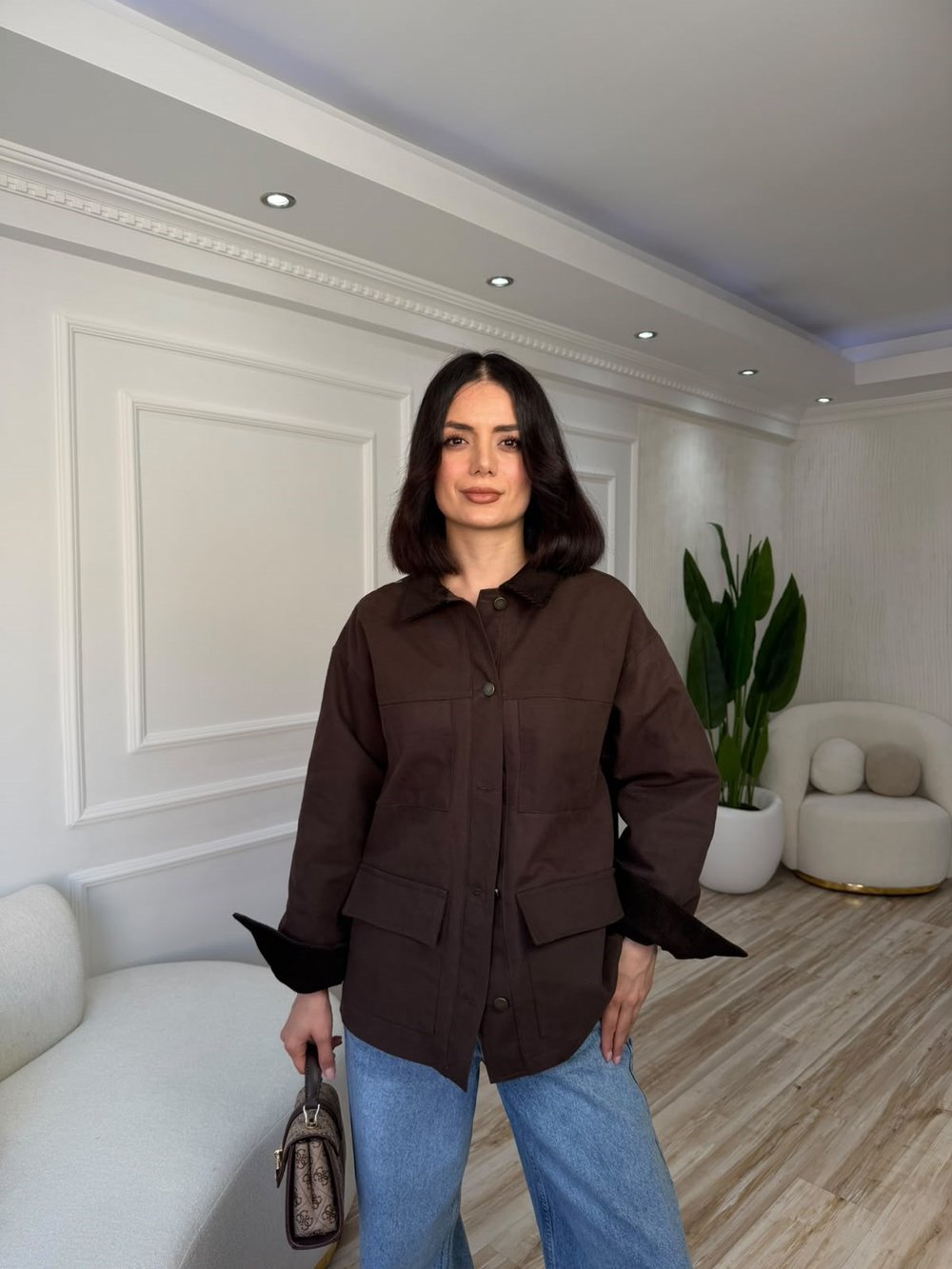 26-2KB0016 - 9754 MİSS PERRY KADİFE KABAN - KAHVE