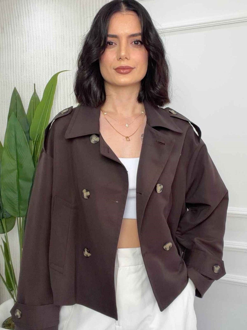 26-2KB0051 - 2811 QUZU CROP DETAYLI TRENÇKOT - KAHVE
