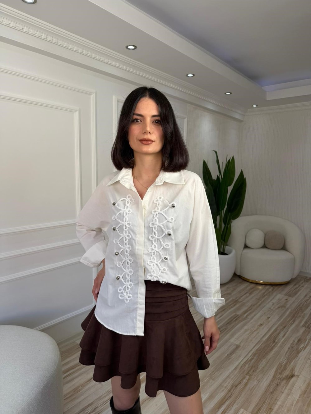 26-2KB0141 - 8181 HAYAL SÜS NAKIŞLI GÖMLEK - EKRU