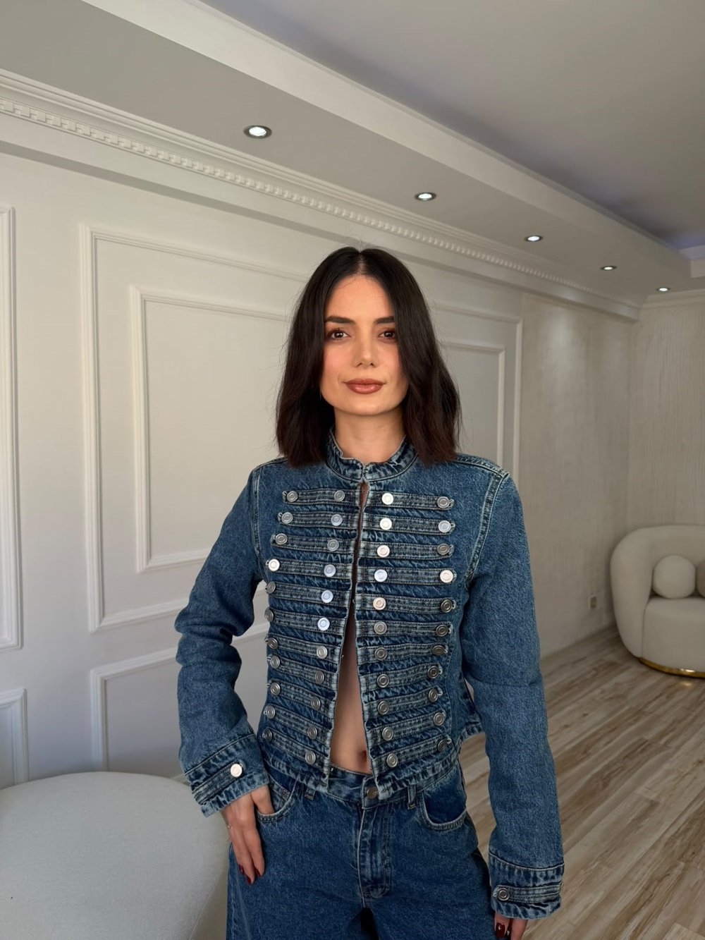 26-2KB0285 - 2826 QUZU DÜĞME DETAYLI CEKET - MAVİ