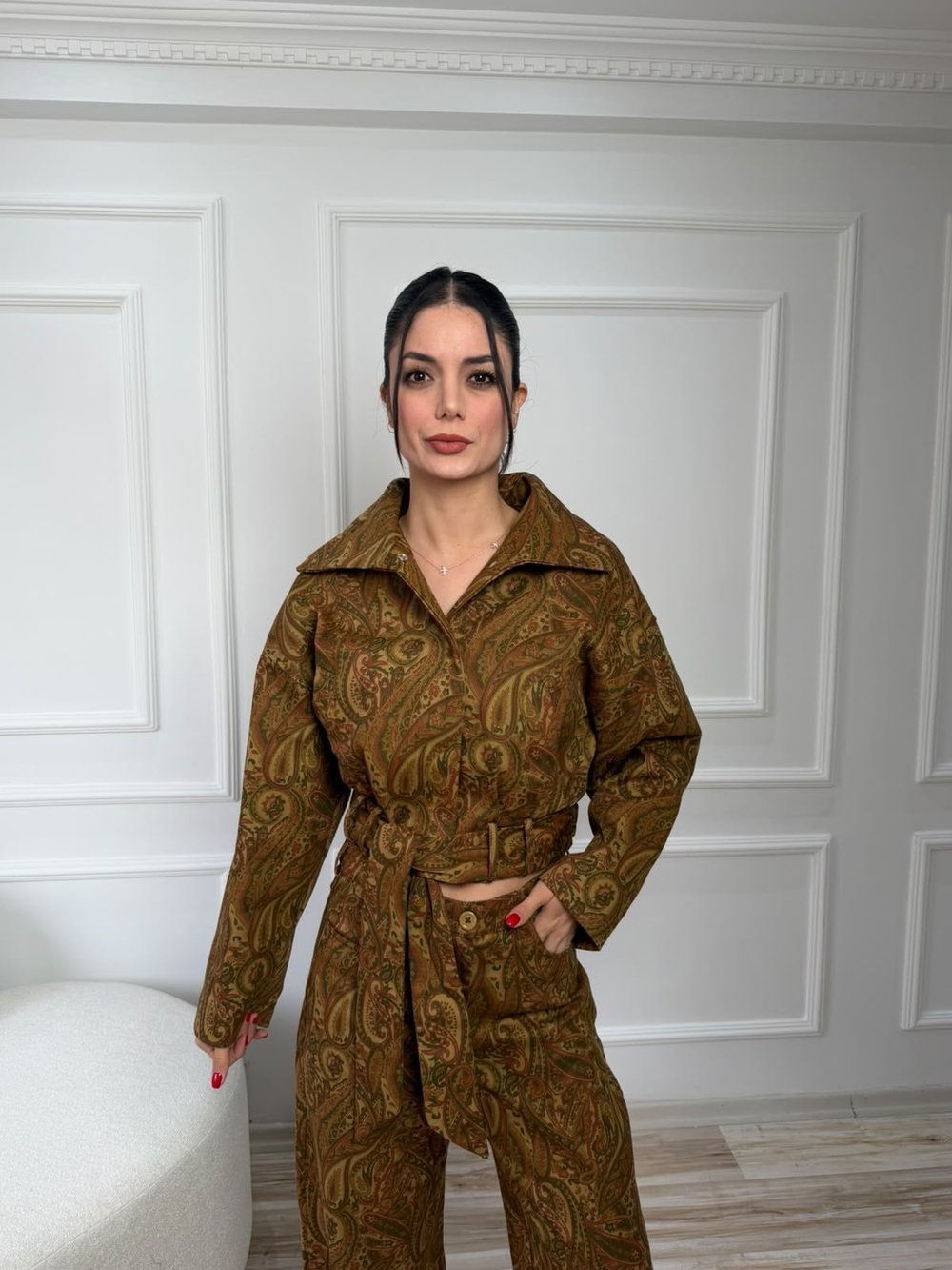 Kuşaklı Kısa Gabardin Ceket - ŞALDESEN