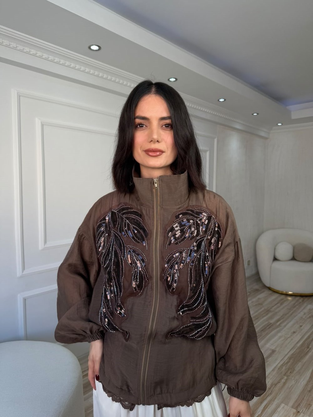 26-2KB0295 - 9773 MİSS PERRY NAKIŞLI DİK YAKALI MONT - KAHVE