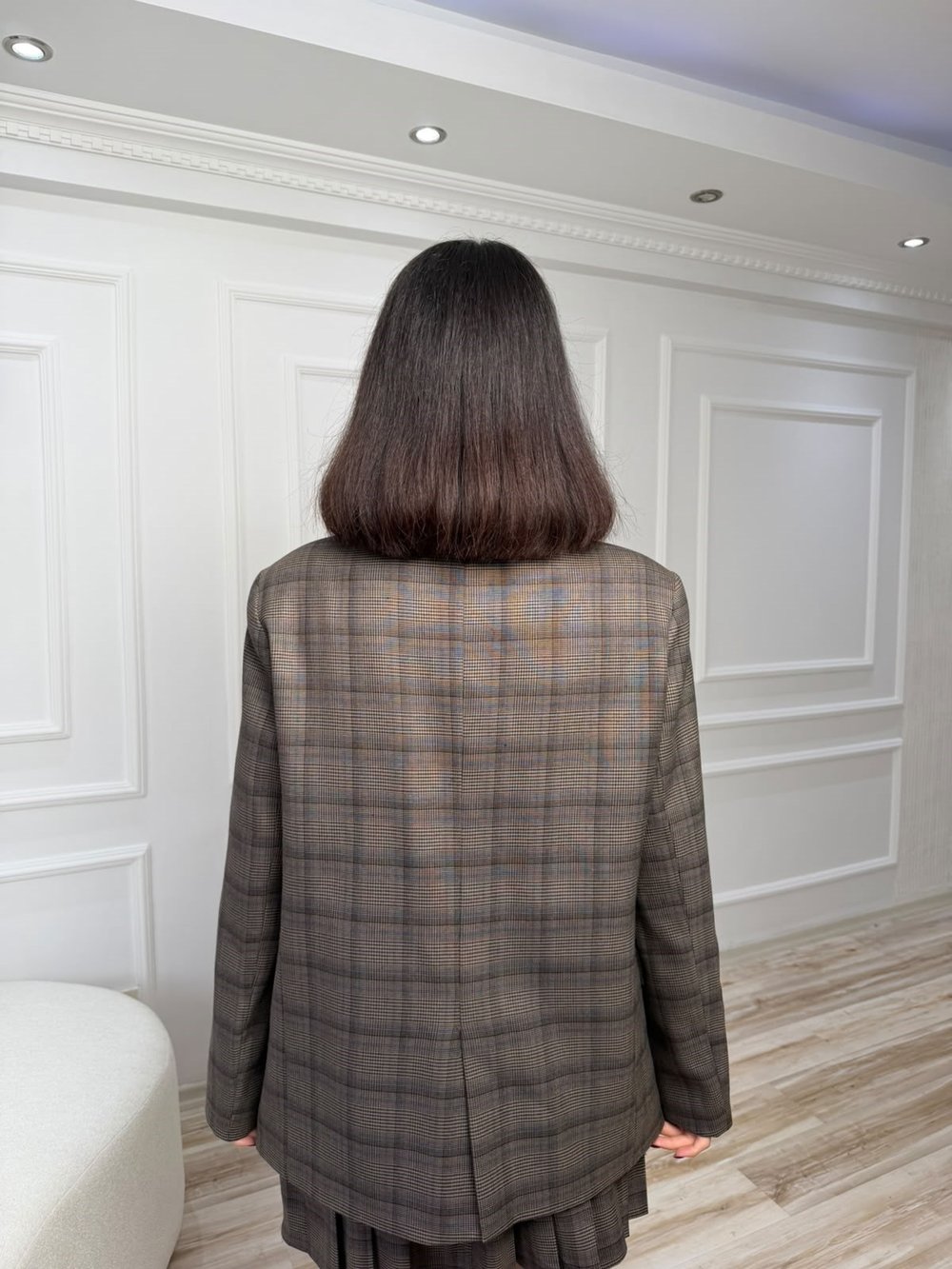 Ekose Desenli Blazer Ceket - BEJ