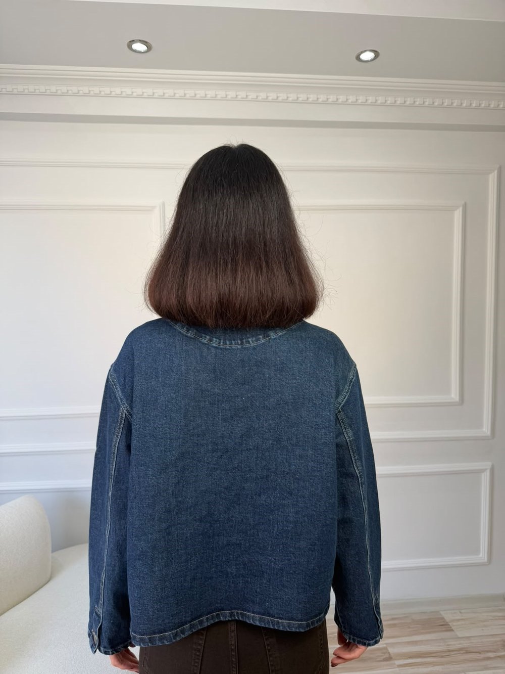 Kadife Yaka Detaylı Denim Ceket - MAVİ