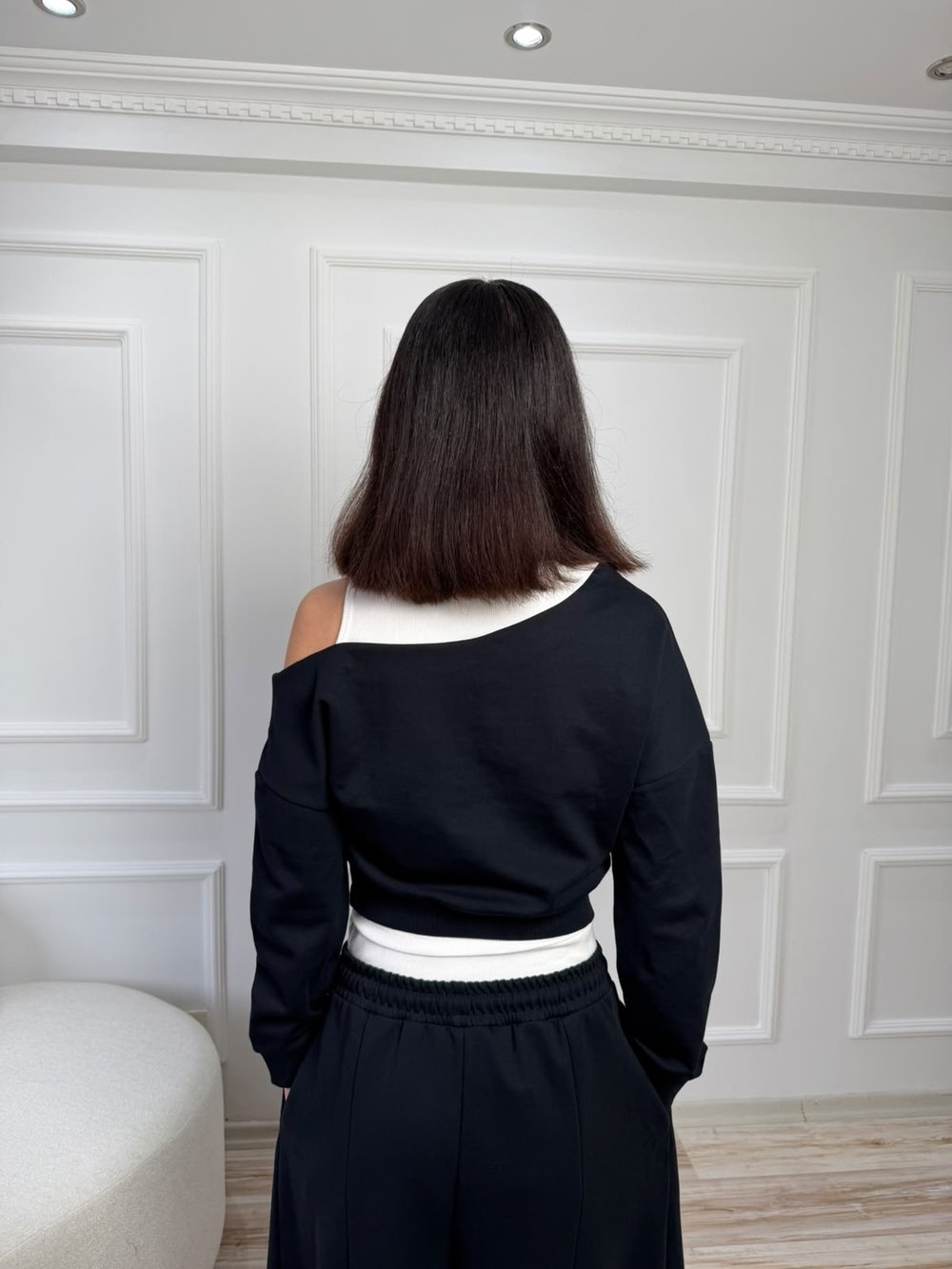 Asimetrik Atlet Detaylı Baskılı Crop Sweat - LACİ