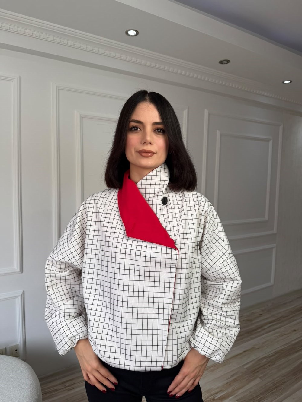 26-2KB0484 - 2152 KOKA GARNİLİ EKOSE TRENÇKOT - EKRU