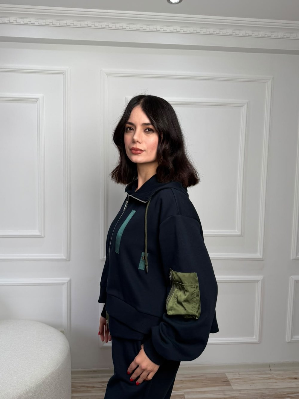 Renk Bloklu Cepli Kapüşonlu İnterlok Sweatshirt - LACİ