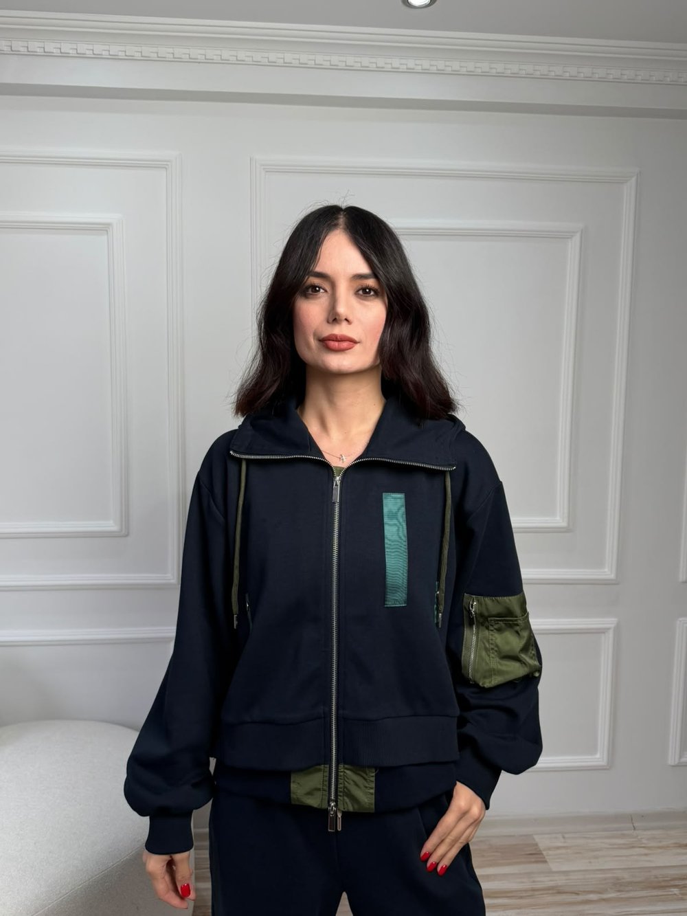 Renk Bloklu Cepli Kapüşonlu İnterlok Sweatshirt - LACİ