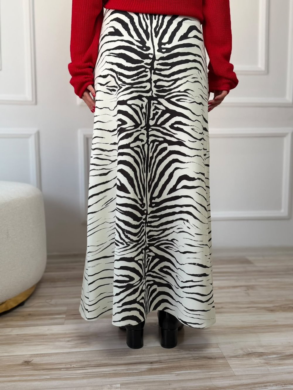 Yüksek Bel Zebra Desenli A Kesim Maxi Etek - ZEBRA
