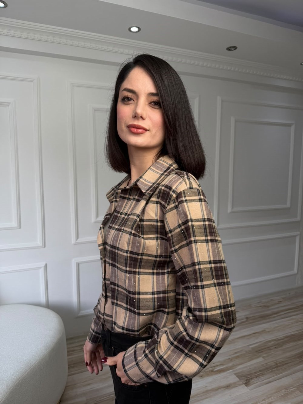 Taş Detaylı Ekose Gömlek - TAŞ