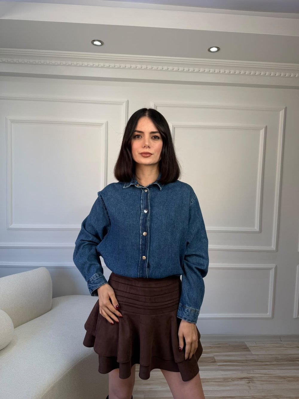 Bağcık Detaylı Oversize Denim Gömlek - LACİ