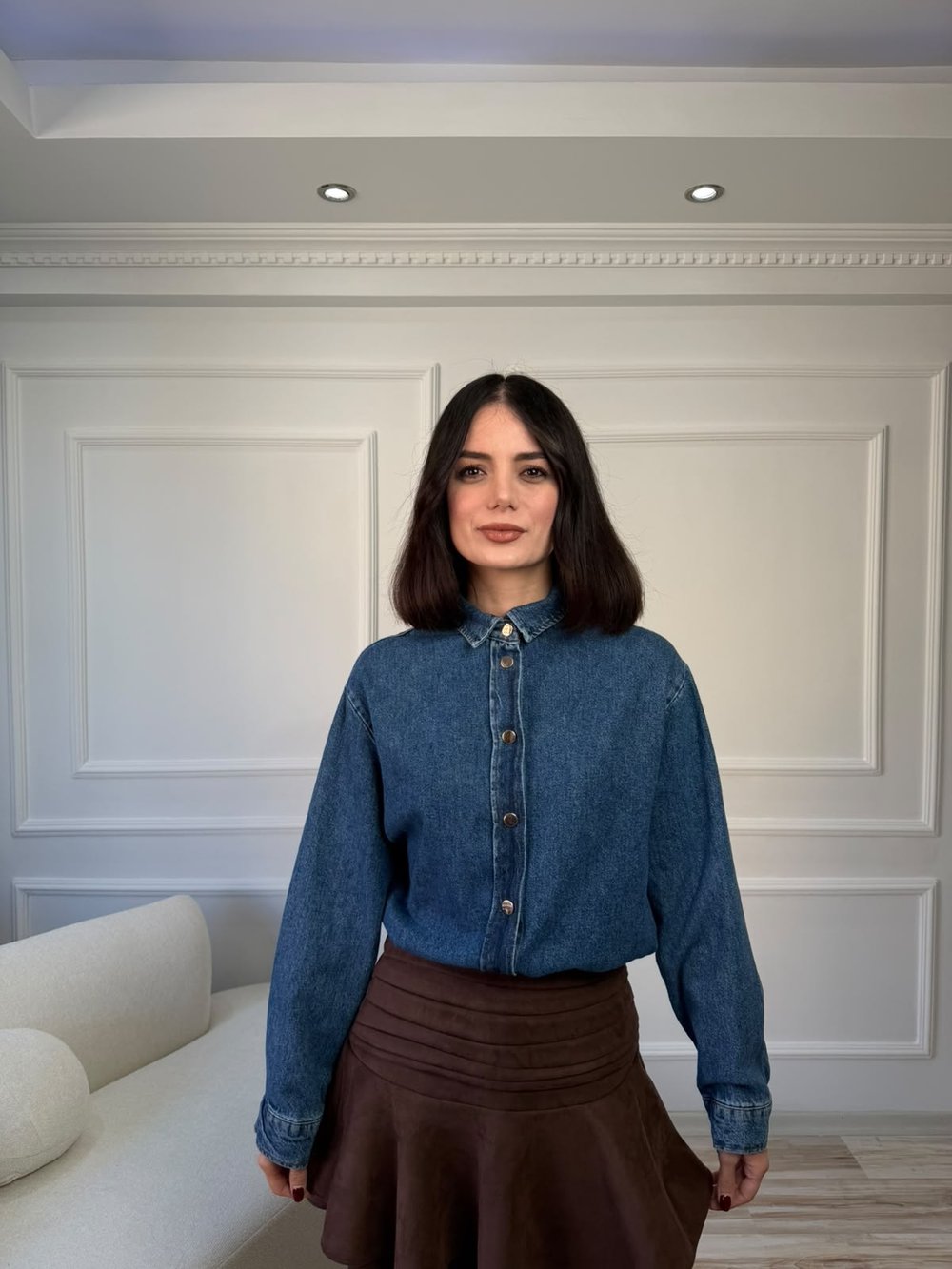 Bağcık Detaylı Oversize Denim Gömlek - LACİ