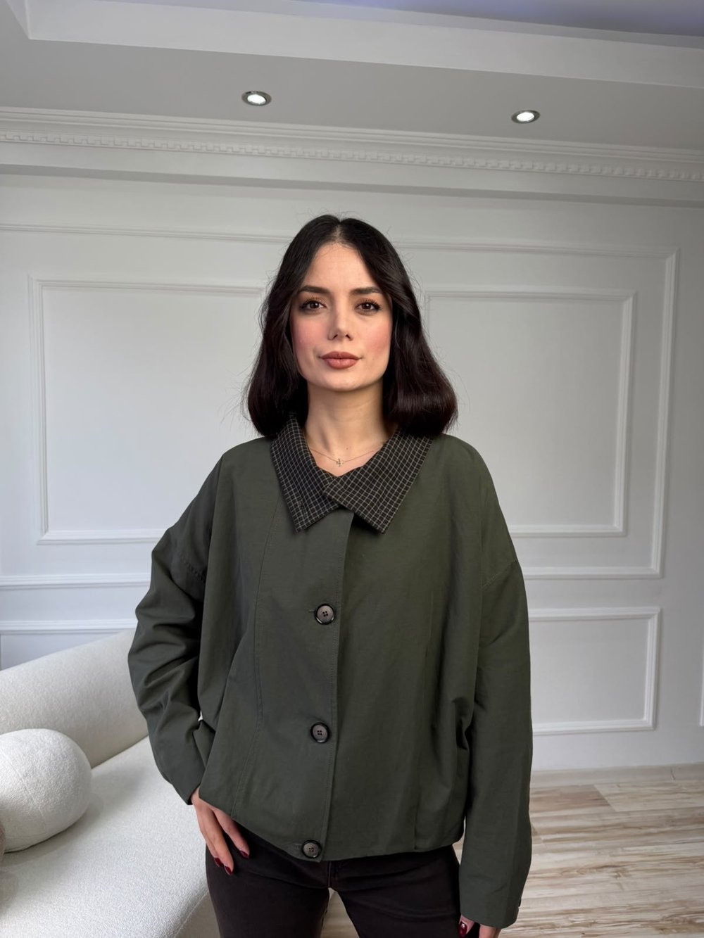 Dik Yaka Rahat Kesim Mont - HAKİ