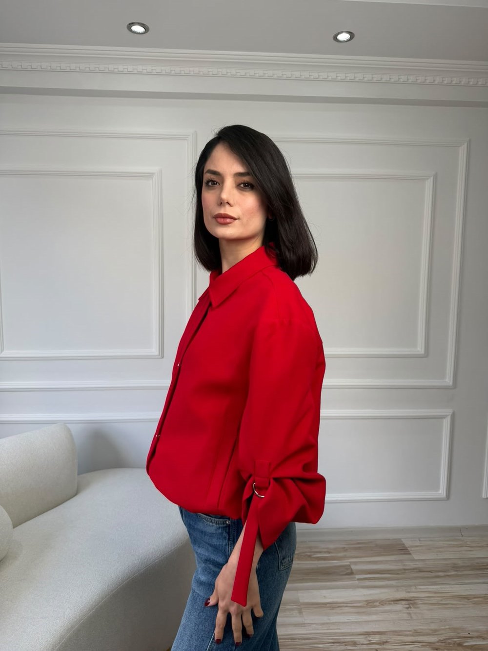 Tokalı Kol Detaylı Kısa Ceket - KIRMIZI