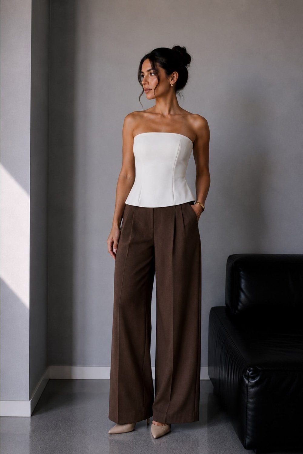 1022 Kadın Straplez Fit Kısa Bluz Beyaz