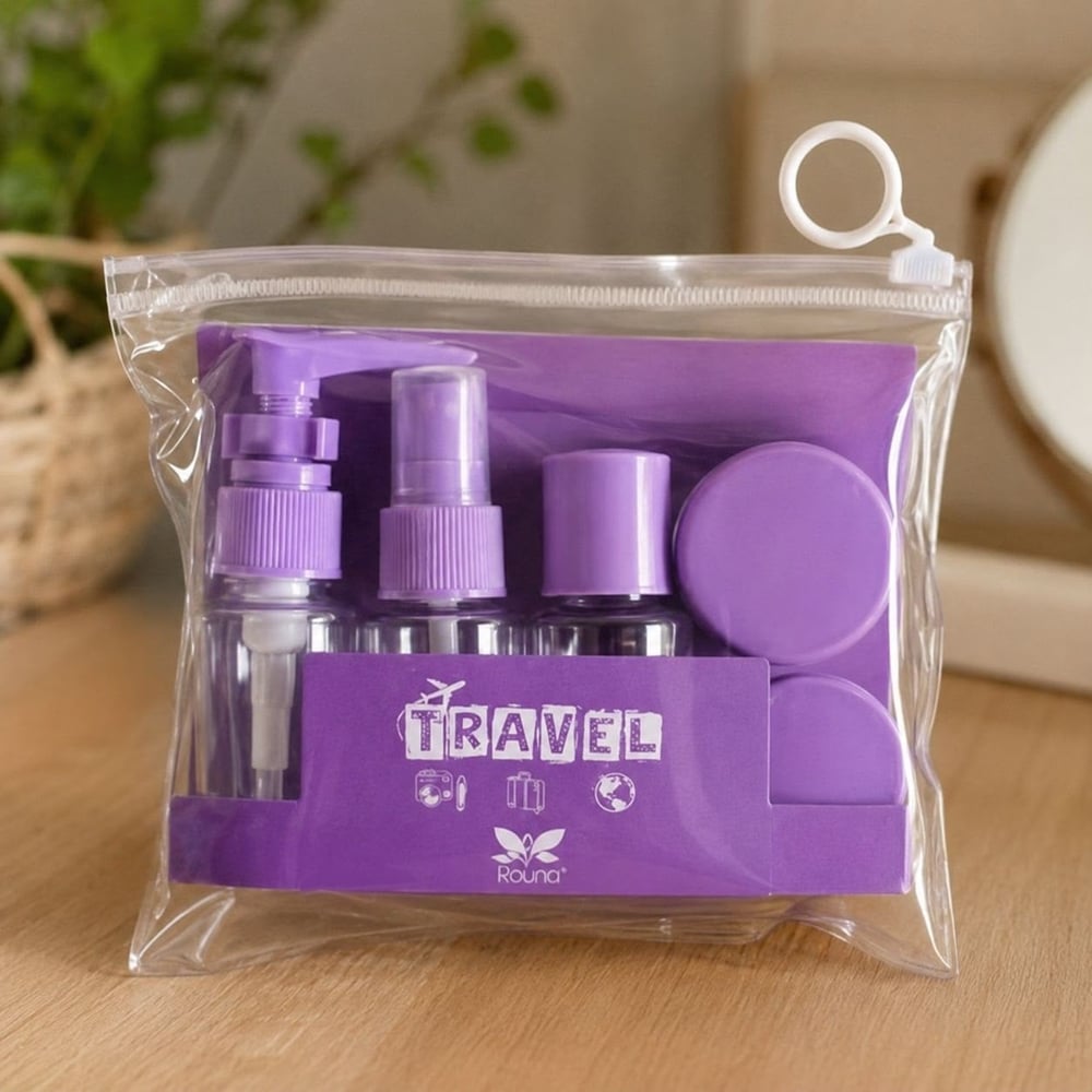 5 Parça Seyahat Banyo Seti – Mini Şişe, Sprey ve Krem Kutuları Taşıma Çantalı