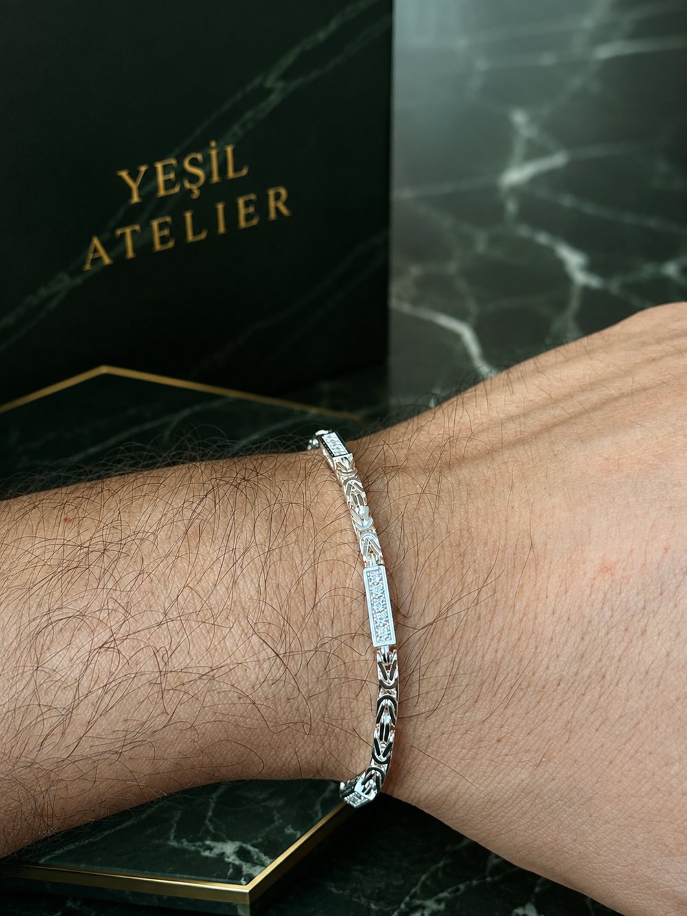 Taşlı Kral Zincir Erkek Gümüş Bileklik