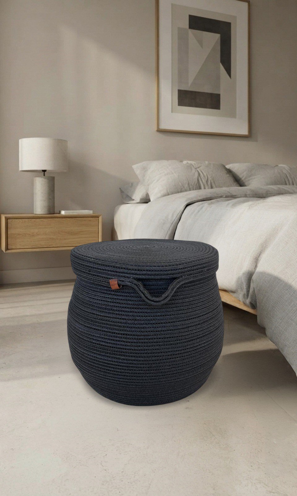 Jüt Siyah 40x45 cm Kapaklı Çamaşır Sepeti Çok Amaçlı Organizer Çeyizlik Hediyelik