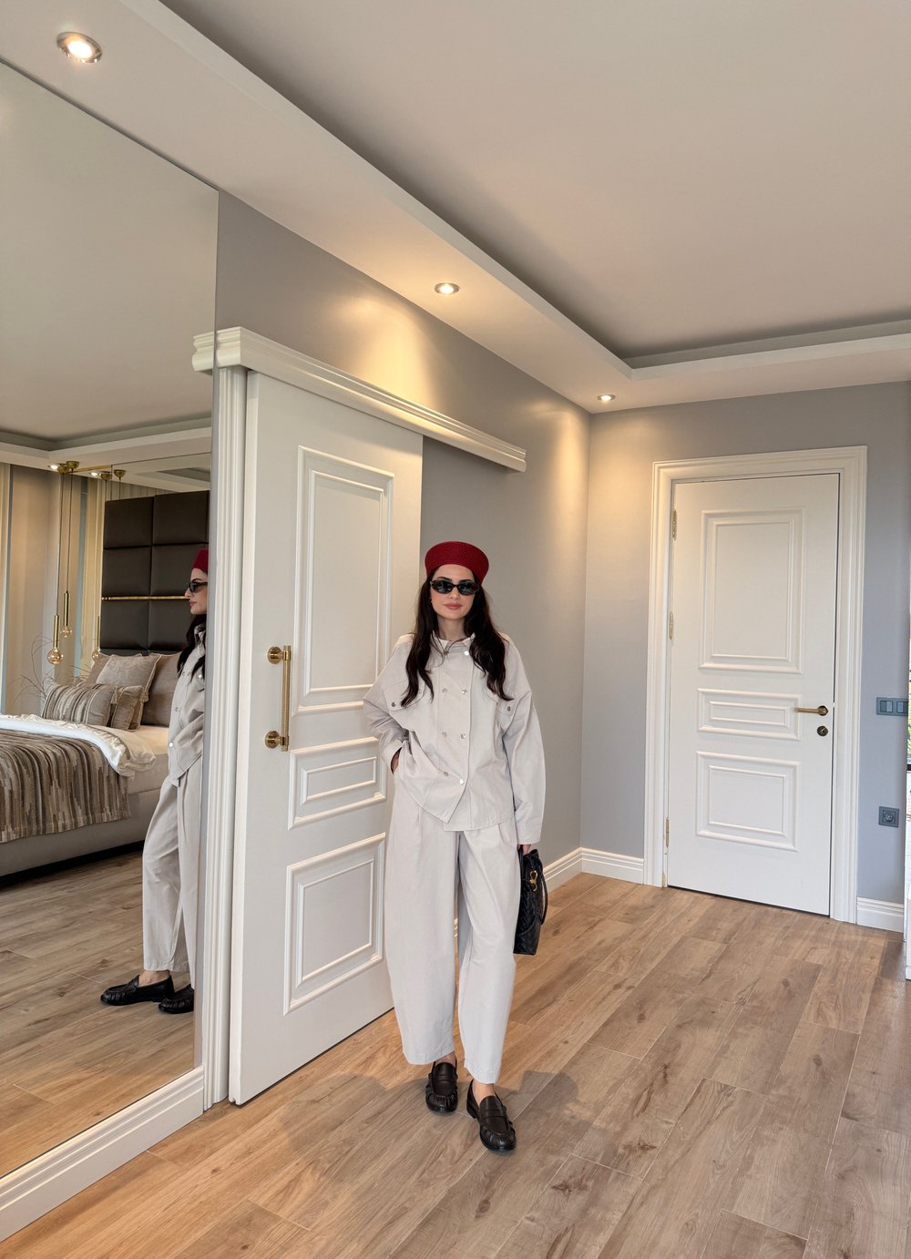 Gri Metal Düğme Detaylı Pantolon Takım
