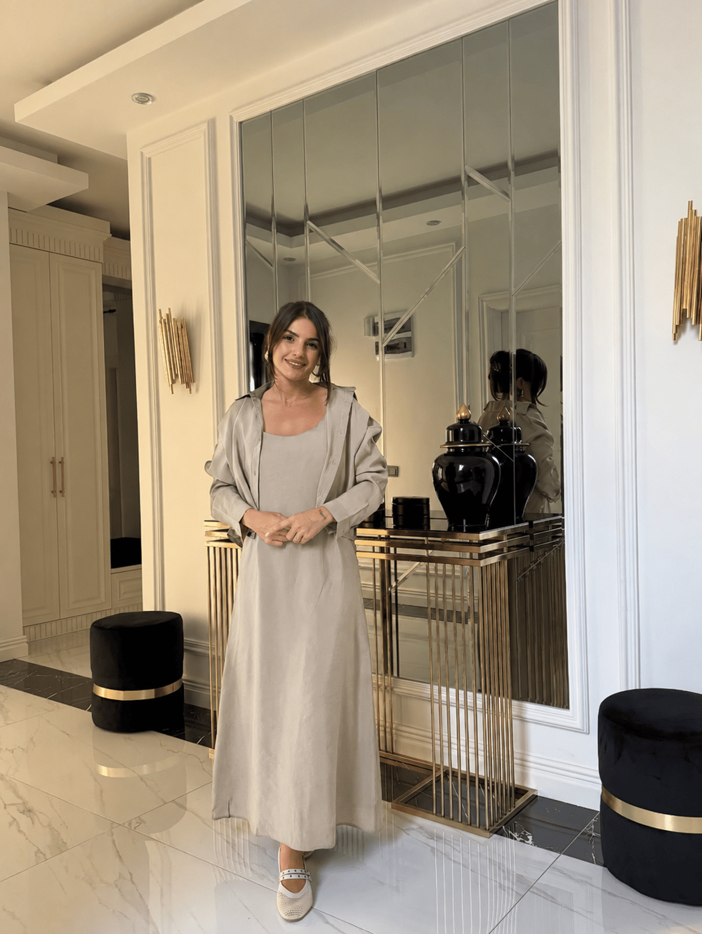 Mila Tensel  Askılı Elbise Crop Gömlek Takım-Taş