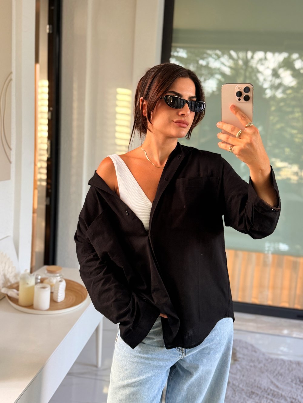 Oversize Siyah Keten Gömlek