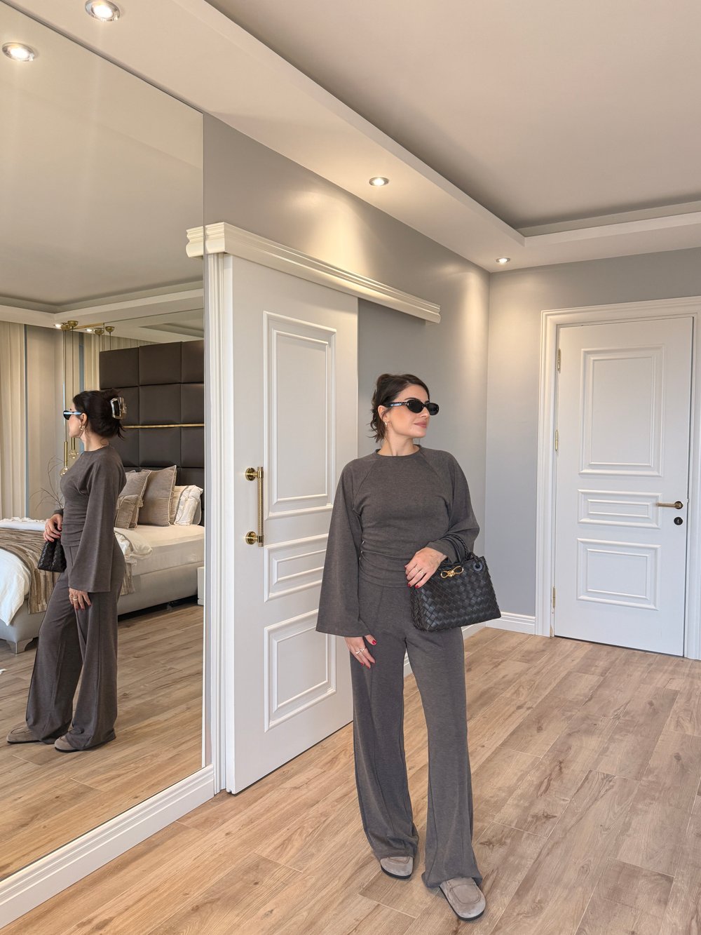 Siena Kaşmir Bluz Pantolon Takım-Kahve