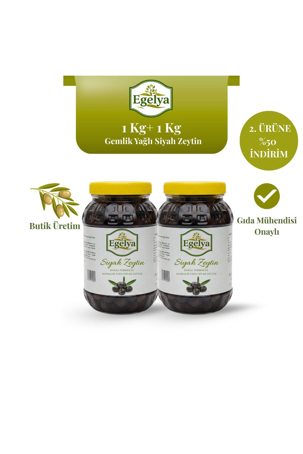 Gemlik Yağlı Siyah Sele Zeytin 1 Kg + 1 Kg Siyah Zeytin Paketi | 2. Ürün %50, Doğal Fermantasyon, Katkısız, Dengeli Tuzlu