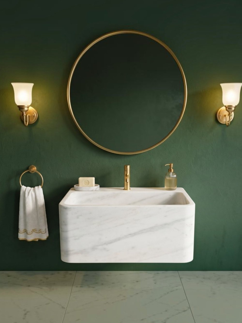 Bianco Carrara Duvar Tipi Mermer Lavabo - AMSK26016