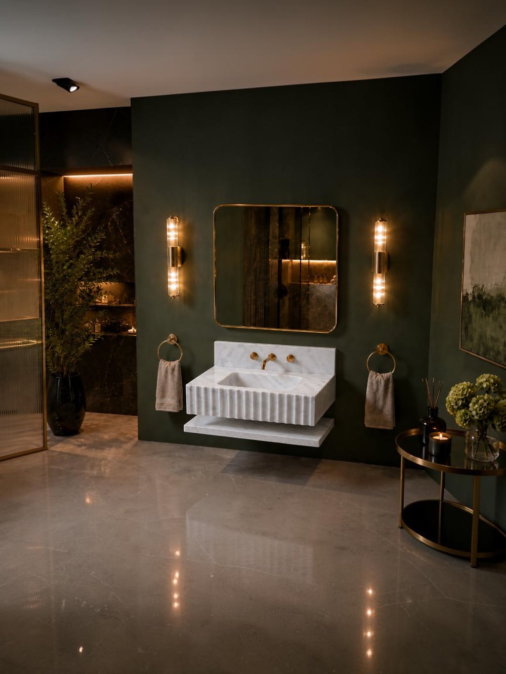 Oluklu Bianco Carrara Raflı Mermer Lavabo - AMSK26024