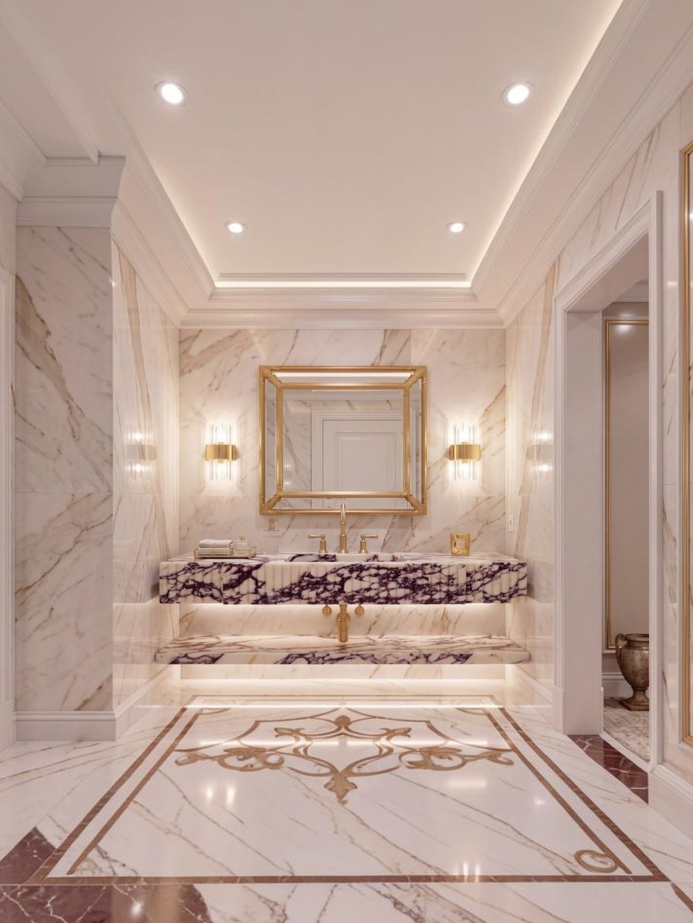 Oluklu Calacatta Viola Raflı Mermer Lavabo - AMSK26027