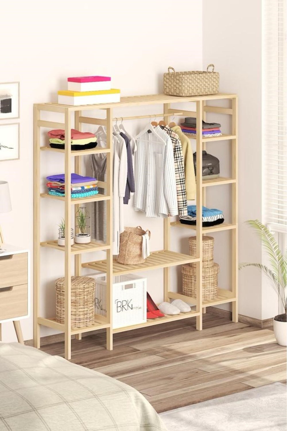 BRK DESİGN Ahşap Açık Gardırop 150x140x25 B Gardırop