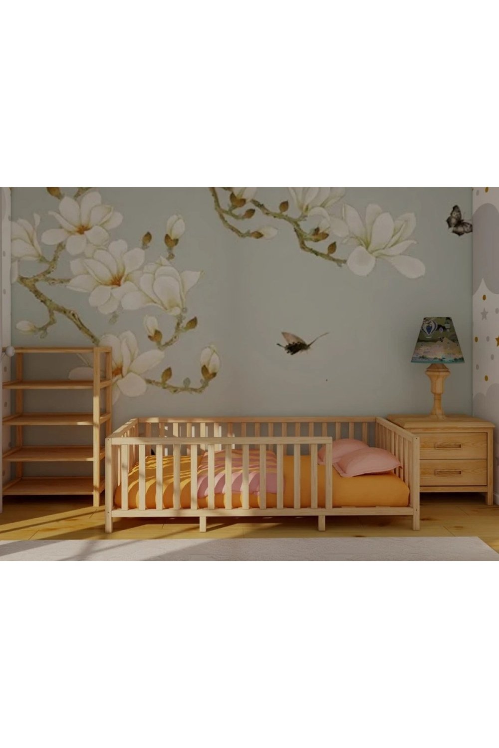 Montessori Bebek Ve Çocuk Karyolası Doğal Ahşap Yatak 120x200 Ayaklı